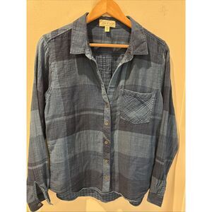 Cloth & Stone Double Gauze Plaid Blue Button Down Shirt Size Medium
